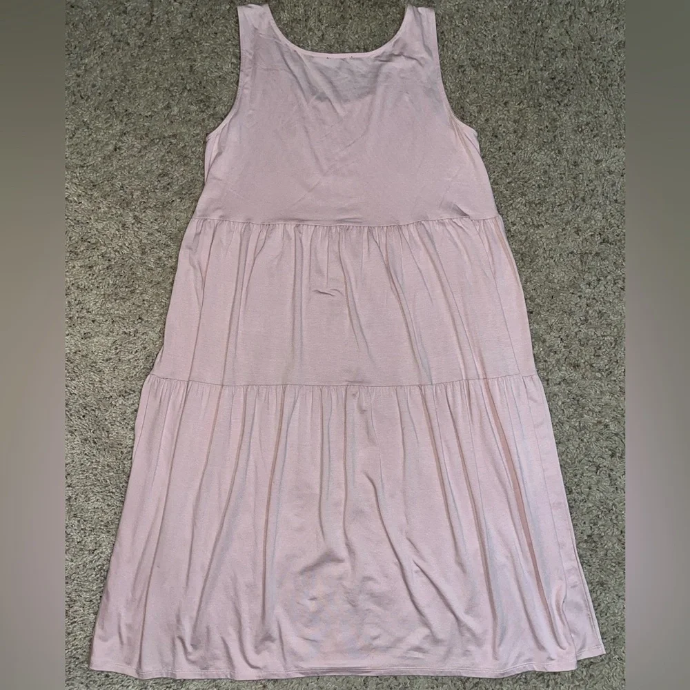 EILEEN FISHER PINK FINE JERSEY TIERED SLEEVELESS STRETCH MAXI DRESS / MEDIUM - Picture 7 of 8